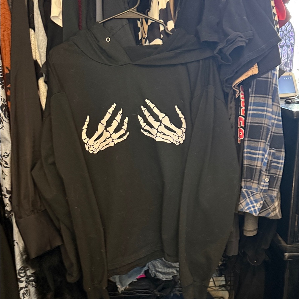 Black Hoodie with Skeleton Hand Design